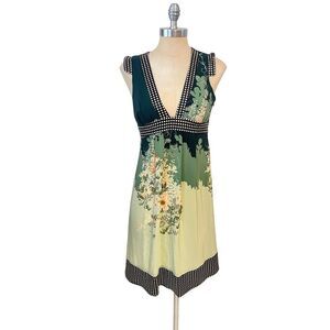 Corey Lynn Calter Dress 100% Silk Green Floral Size 6 Fits 4